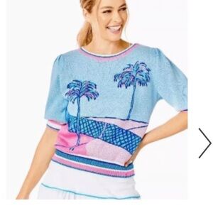 Lilly Pulitzer Vivie Short Puff Sleeve Perfect Match Sweater Large Tennis Prep